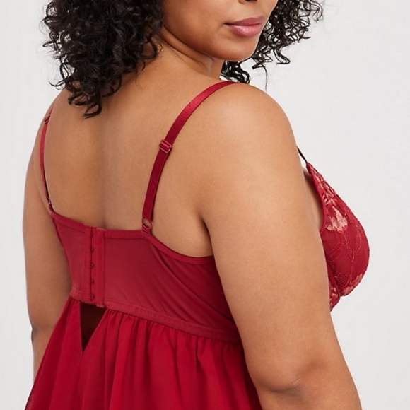 UNDERWIRE BABYDOLL - LACE RED & GOLD - Picture 3 of 5